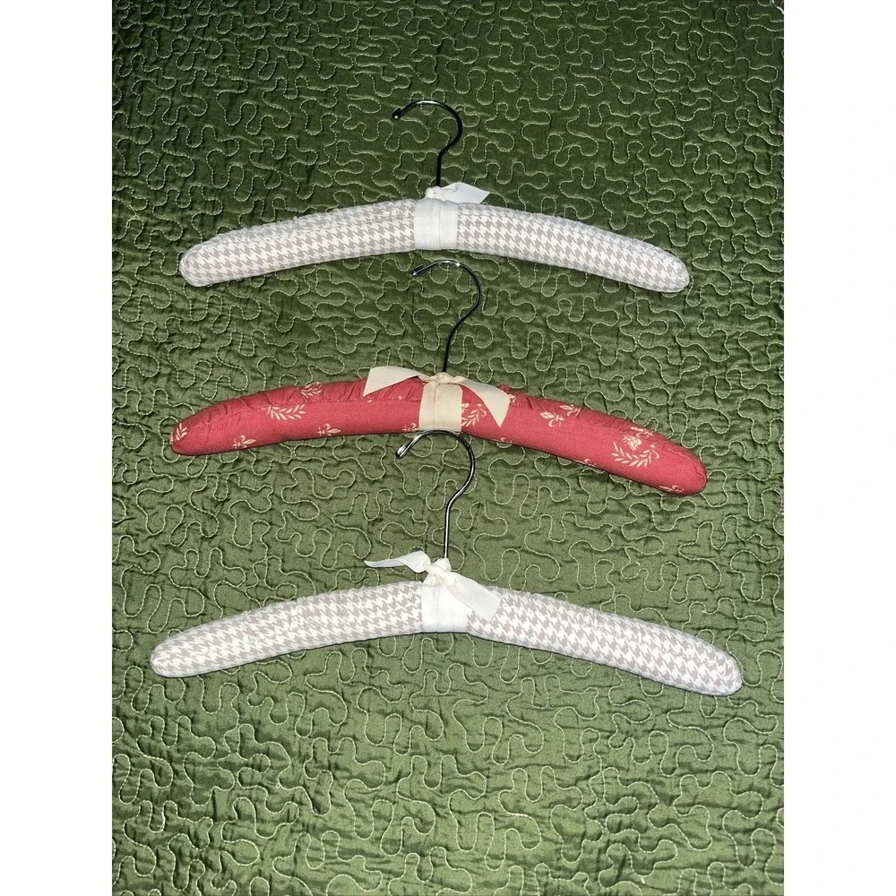 Lot Of‎ 3 Cotton Fabric Padded Clothes Hangers , Vintage